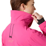 Helly Hansen Women's Alphelia Lifaloft Jacket - A bright pink jacket with a high collar and black zipper on the left side of the chest.