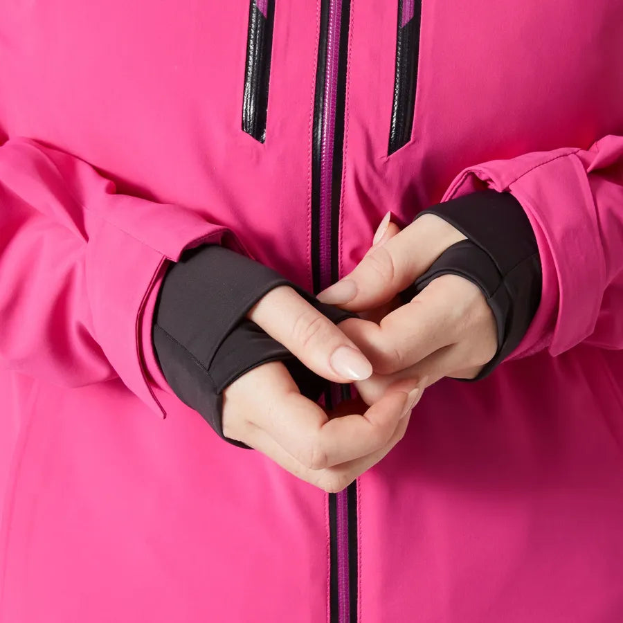 Helly Hansen Women's Alphelia Lifaloft Jacket - A bright pink jacket with a black zipper and two zippered pockets on either side of the chest.