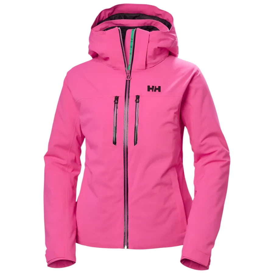 Helly Hansen Women's Alphelia Lifaloft Jacket 2025 - A bright pink jacket with a black zipper and two zippered pockets on the front.