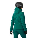 Helly Hansen Women's Alphelia Lifaloft Jacket 2025 - A dark green jacket with a hood and zippered pockets, featuring a pattern of small white dots on the back.