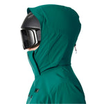Helly Hansen Women's Alphelia Lifaloft Jacket 2025 - A dark green jacket with a hood and zippered pockets, featuring a black zipper and silver hardware.