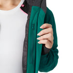 Helly Hansen Women's Alphelia Lifaloft Jacket 2025 - A black jacket with a pink zipper and white logo on the left chest.