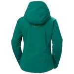 Helly Hansen Women's Alphelia Lifaloft Jacket 2025 - A dark green jacket with a hood and zip closure, featuring a pattern of small white dots on the chest area.