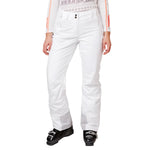 Helly Hansen Women's Legendary Insulated Pant 2025 - A pair of white ski pants with a geometric pattern on the waistband and two zippered pockets at the front.