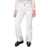 Helly Hansen Women's Legendary Insulated Pant 2025 - A pair of white ski pants with a geometric pattern on the waistband and two zippered pockets at the front.