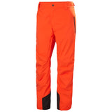 Hally Hansen Men's Legendary Insulated Pant - A pair of orange snow pants with black accents on the bottom and a zippered pocket on the side.