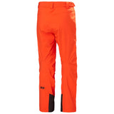 Hally Hansen Men's Legendary Insulated Pant 2025 - A pair of bright orange snow pants with a black logo on the left leg and a black belt loop on the right side.