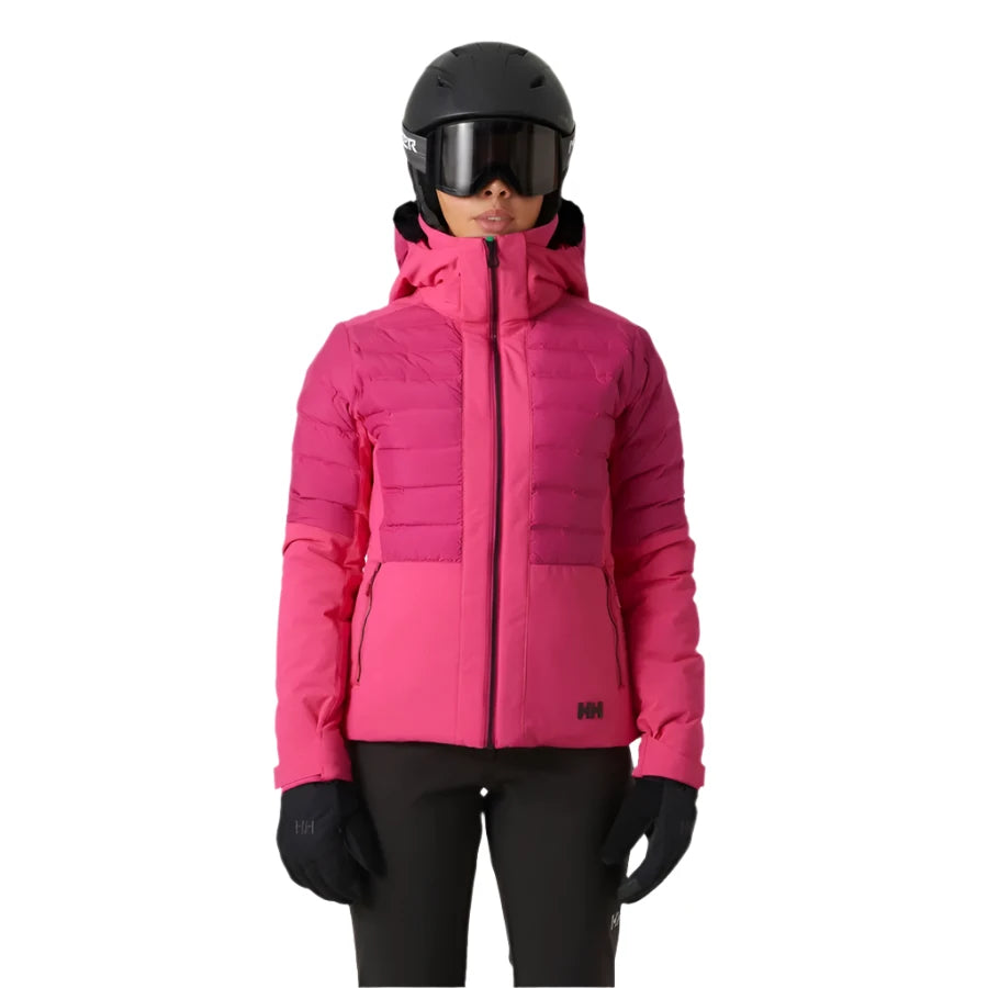 Helly Hansen Women's Avanti Insulated Jacket - A bright pink jacket with a hood, zippered pockets and black accents on the shoulders.