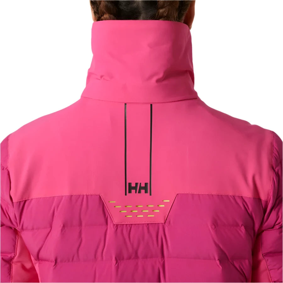 Helly Hansen Women's Avanti Insulated Jacket - A bright pink jacket with a high collar and black logo on the back.
