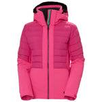 Helly Hansen Women's Avanti Insulated Jacket - A bright pink jacket with a black zipper and a green pull tab, featuring horizontal quilting on the torso.