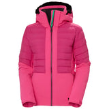 Helly Hansen Women's Avanti Insulated Jacket - A bright pink jacket with a black zipper and a green pull tab, featuring horizontal quilting on the torso.
