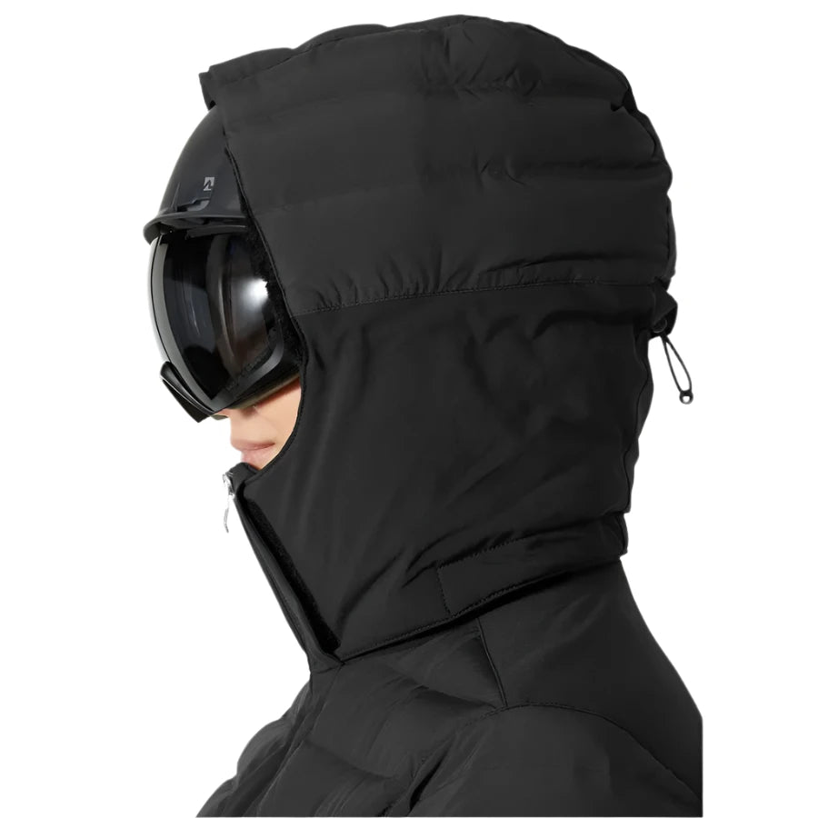 Helly Hansen Women's Avanti Insulated Jacket - A black insulated jacket with a hood, featuring a zippered front and two side pockets.