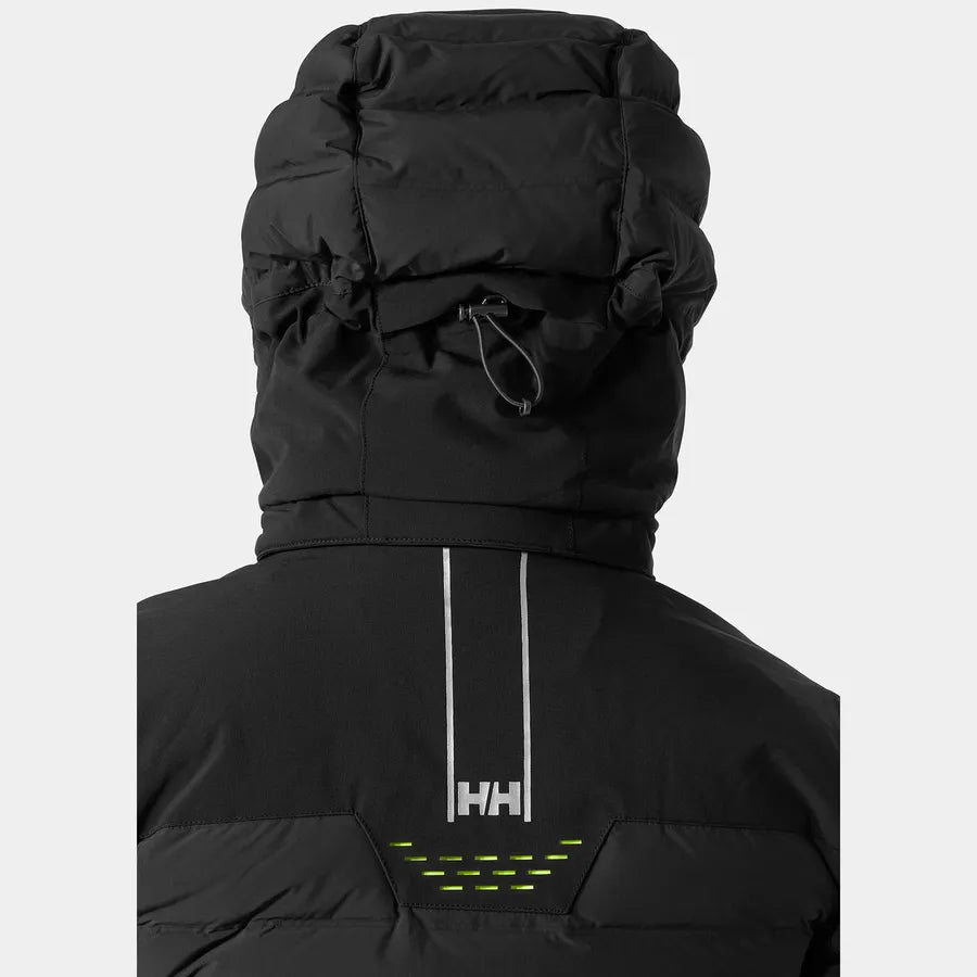 Helly Hansen Women's Avanti Insulated Jacket - A black insulated jacket with a hood, featuring a zippered front and two pockets on either side.