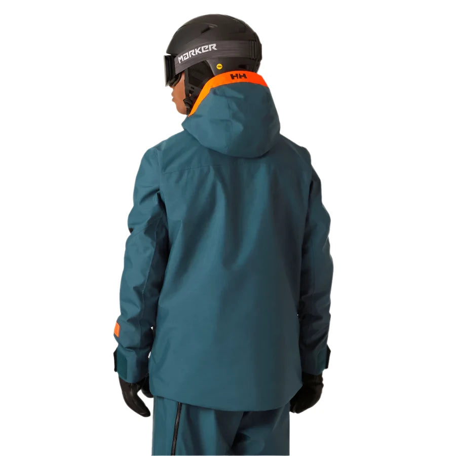 Helly Hansen Garbaldi 2.0 Insulated Jacket - A dark teal jacket with a bright orange collar and black zipper.