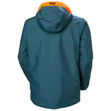 Helly Hansen Garbaldi 2.0 Insulated Jacket - A dark blue jacket with a hood, featuring an orange logo on the upper back and black zippers.