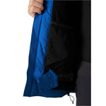 Helly Hansen Alpha Infinity Insulated Jacket - A blue jacket with a black zipper and two black buttons on the front, held up by a hand in the image.