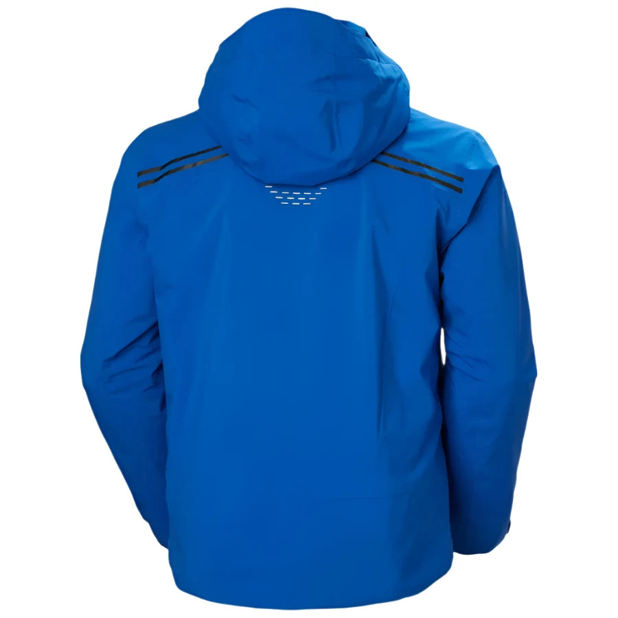 Helly Hansen Alpha Infinity Insulated Jacket 2025 - A royal blue jacket with a hood, featuring two black stripes on each shoulder and a white logo at the chest.