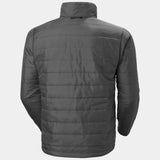 Helly Hansen Swift 3-in-1 Jacket - A dark gray jacket with a high collar and zippered pockets, featuring a subtle pattern of diagonal stripes on the sleeves.