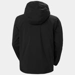 Helly Hansen Swift 3-in-1 Jacket - A black jacket with a hood, featuring two zippered pockets on either side and a central zipper that can be unzipped to reveal a lighter-colored inner layer.