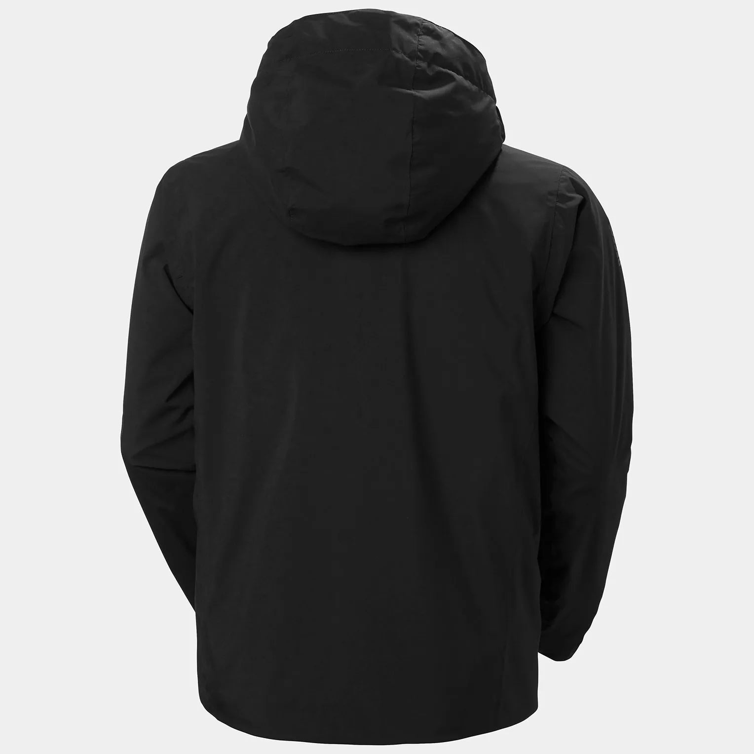 Helly Hansen Swift 3-in-1 Jacket - A black jacket with a hood, featuring two zippered pockets on either side and a central zipper that can be unzipped to reveal a lighter-colored inner layer.