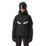 Helly Hansen Women's Edge 3.0 Insulated Jacket 2025 - A black insulated jacket with a white logo on the left chest and two white stripes across the front torso.