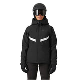 Helly Hansen Women's Edge 3.0 Insulated Jacket 2025 - A black insulated jacket with a white logo on the left chest and two white stripes across the front torso.