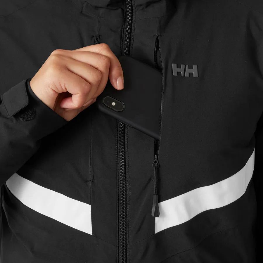 Helly Hansen Women's Edge 3.0 Insulated Jacket - A black jacket with a white logo on the left chest and a zipper running down the front.