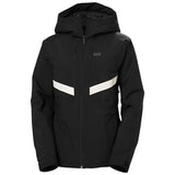 Helly Hansen Women's Edge 3.0 Insulated Jacket - A black insulated jacket with a hood, featuring two zippered pockets on the front and a white logo on the left chest.
