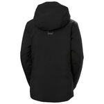 Helly Hansen Women's Edge 3.0 Insulated Jacket - A black insulated jacket with a hood, featuring a small HH logo on the upper back.