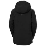 Helly Hansen Women's Edge 3.0 Insulated Jacket - A black insulated jacket with a hood, featuring a small HH logo on the upper back.