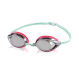 Speedo Women's Vanquisher 2.0 Mirrored Swim Goggle - A pair of mirrored swim goggles with a sleek, modern design and a pink strap.