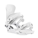 Union Women's Trilogy Classic Snowboard Bindings 2025 - White snowboard bindings with black buckles and straps.