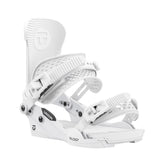 Union Women's Trilogy Classic Snowboard Bindings 2025 - White snowboard bindings with black buckles and straps.