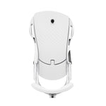 Union Women's Trilogy Classic Snowboard Bindings 2025 - A white snowboard binding with a black strap and silver screws, viewed from above.