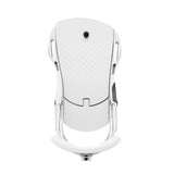 Union Women's Trilogy Classic Snowboard Bindings 2025 - A white snowboard binding with a black strap and silver screws, viewed from above.