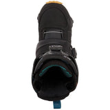 Burton Women's Felix Step On Snowboard Boot 2025 - Black snowboard boot with teal stitching and a yellow logo on top.
