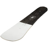 Arbor Element Camber 2023 - A black snowboard with white lettering and a logo on top, featuring a wood grain pattern on its underside.