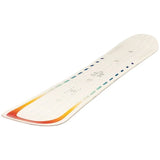 Arbor Women's Mantra Rocker Snowboard 2024 - White snowboard with a subtle pattern of small, dark blue dots along its length and a distinctive red stripe at the tip.