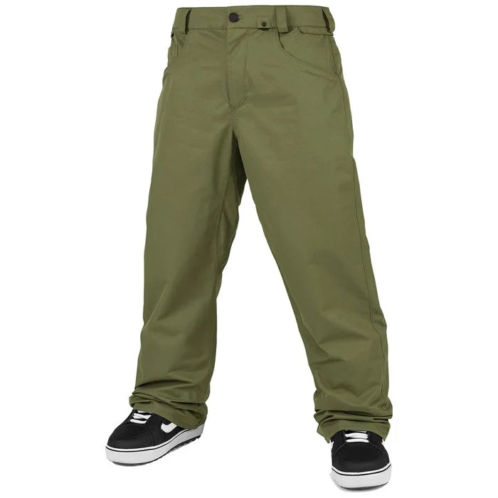 Volcom 5 Pocket Shell Pants 2024 - Olive green pants with two front pockets and one back pocket, featuring a belt loop at the waist.