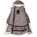 Volcom Women's Bolt Insulated Jacket 2024 - A grey and white jacket with a hood, featuring a black zipper on the front.