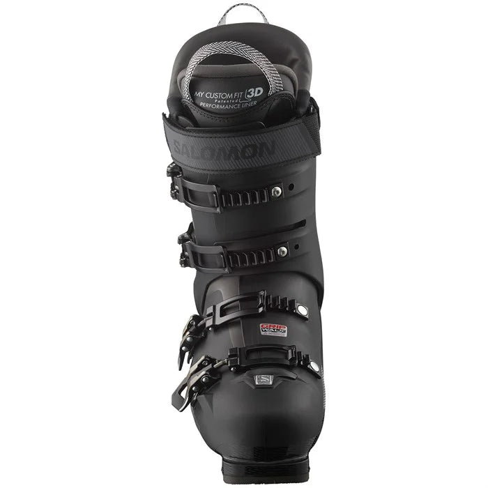 Salomon S Pro MV 100 Ski Boots 2024 - Black ski boots with a textured pattern on the side and silver buckles.