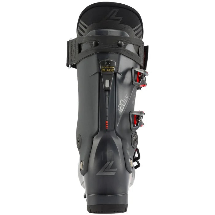 Lange Shadow 120 LV Ski Boots 2025 - Black ski boots with a sleek, modern design and silver accents on the buckles.
