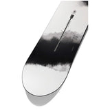 Burton Family Tree High Fidelity Snowboard 2025 - A black and white snowboard with a cloud pattern on its top sheet, featuring a distinctive logo at the top of the board.