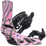 Burton Women's Lexa X Snowboard Bindings 2025 - A pink and grey camouflage patterned snowboard binding with a black baseplate.