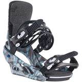 Burton Women's Lexa Snowboard Bindings - A pair of black bindings with a blue floral pattern on the baseplate and straps.