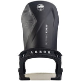 Arbor Women's Acacia Bindings 2026 - Black bindings with white stripes on the top strap and a circular logo featuring an image of a tree in the upper left corner.