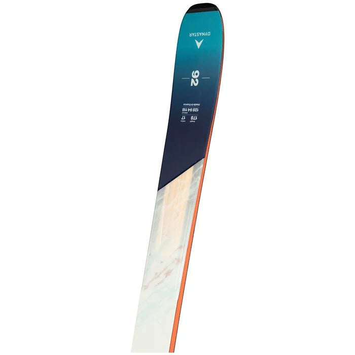Dynastar Women's M-Pro 92 Skis 2025 - A blue and white ski with a black tip, featuring a distinctive "M-Pro" logo in white at the top.