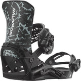 Salomon District Pro Snowboard Bindings - Black bindings with white lettering and a gray marbled pattern on the high-top boot.