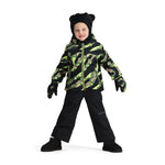 Obermeyer Junior's Ashor Insulated Jacket - A black insulated jacket with a camouflage pattern of green, brown, and tan stripes.