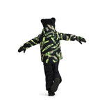 Obermeyer Junior's Ashor Insulated Jacket - A black insulated jacket with a green and brown camouflage pattern on the front, back, and sleeves.